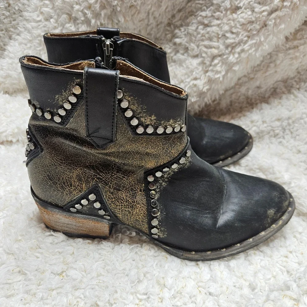 Circle G by Corral Black Leather Star Inlay Studded Ankle Boots sz 8